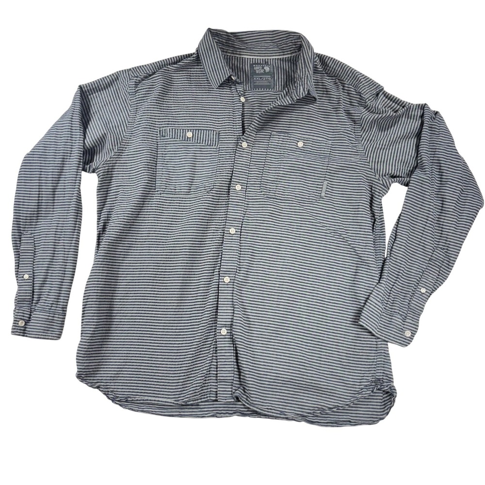 Mountain Hardwear Mens XXL Striped Long Sleeve‎ Button Down Shirt Gray Gorpcore